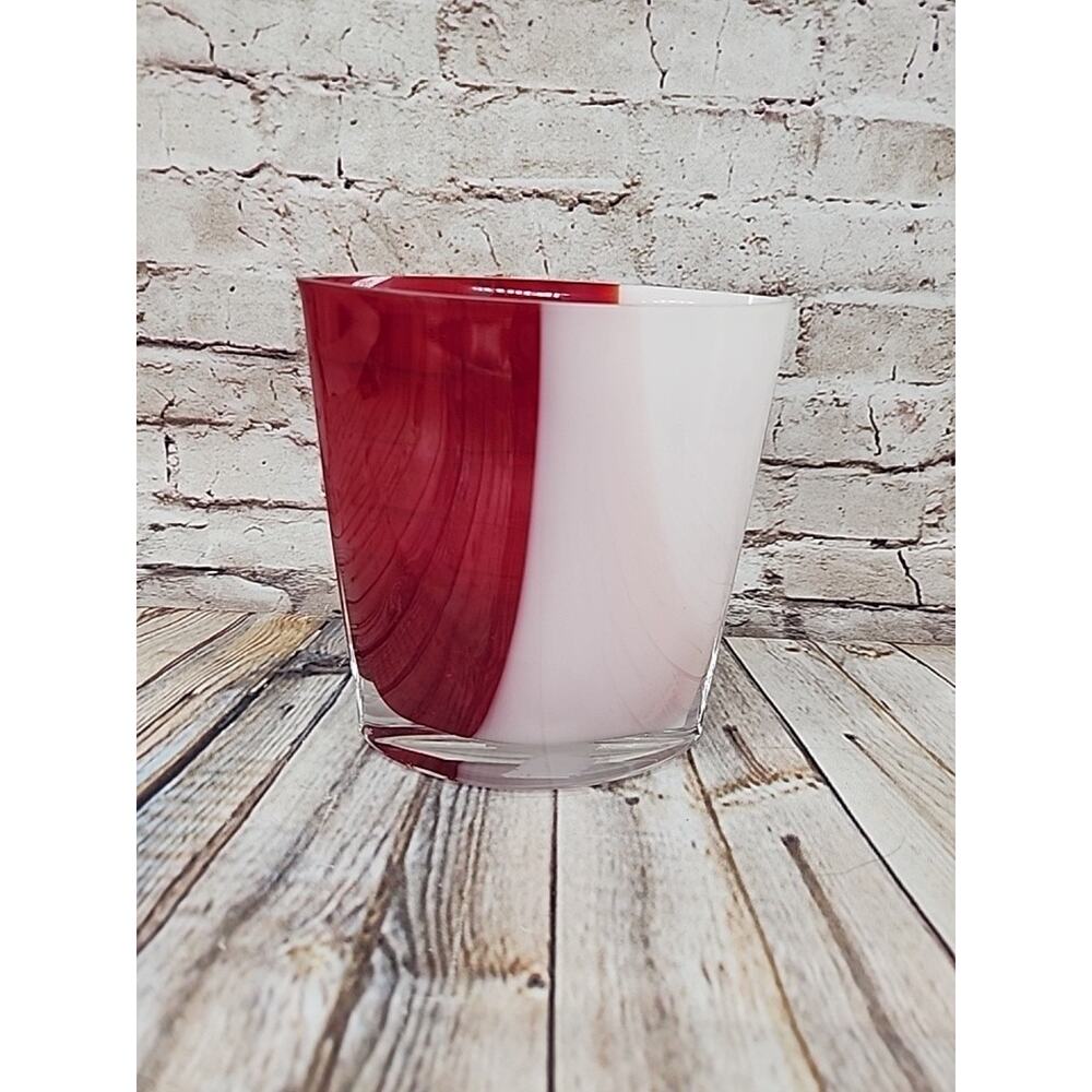 Hand Blown Glass Vase Margies Garden California Modern Red & White